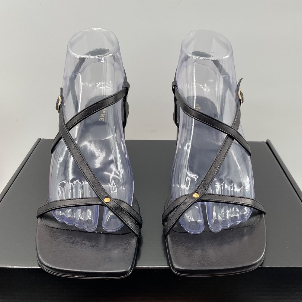 Frame Le Sandal Black Leather Strappy Block Heel Square Toe Sandals Size 36 EU